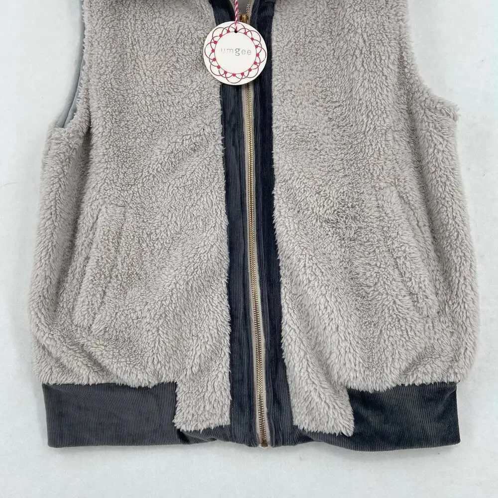 Umgee Teddy Vest Size S Gray Plush Fleece Fully Lined Ribbed Trim Gray Full Zip